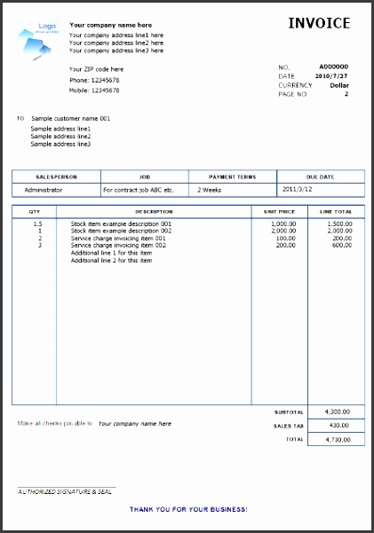 Easy Invoice Templates Samples