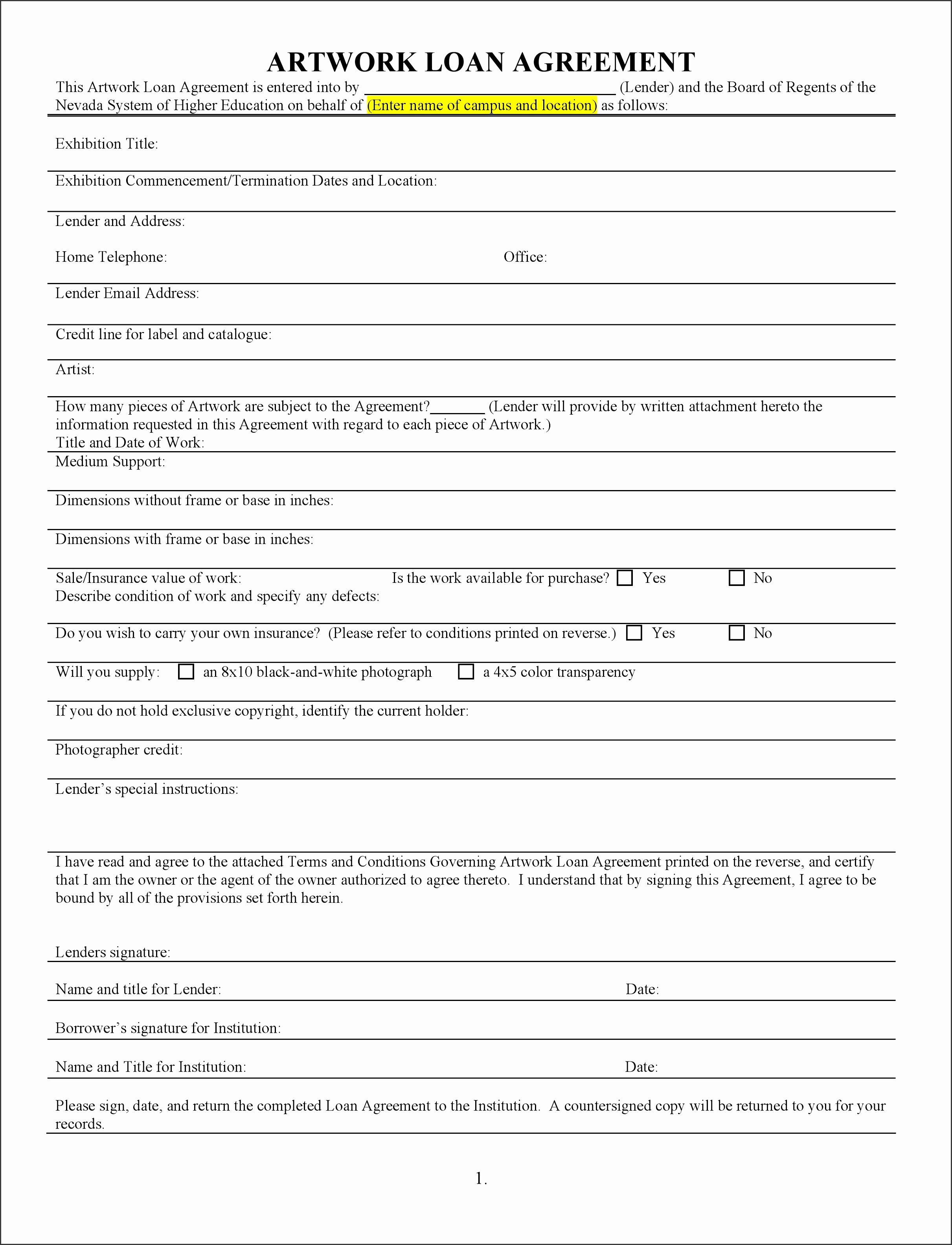 Free Loan Agreement Forms Pdf Template