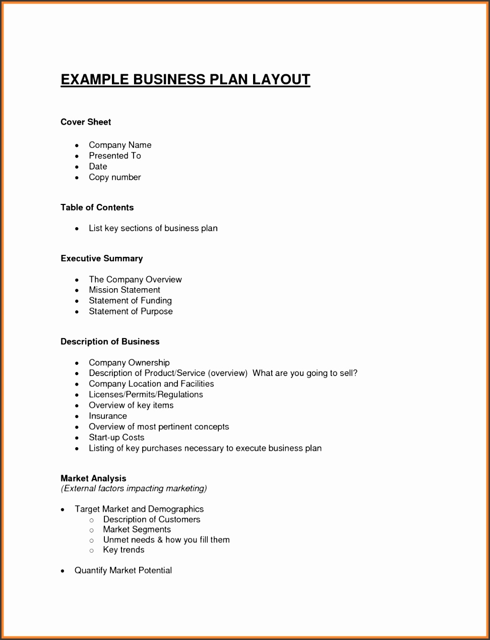 Free Business Plan Outline Template Examples Sample Format With Cover Sheet Feat Table Contents plete Executive Summary Then Description