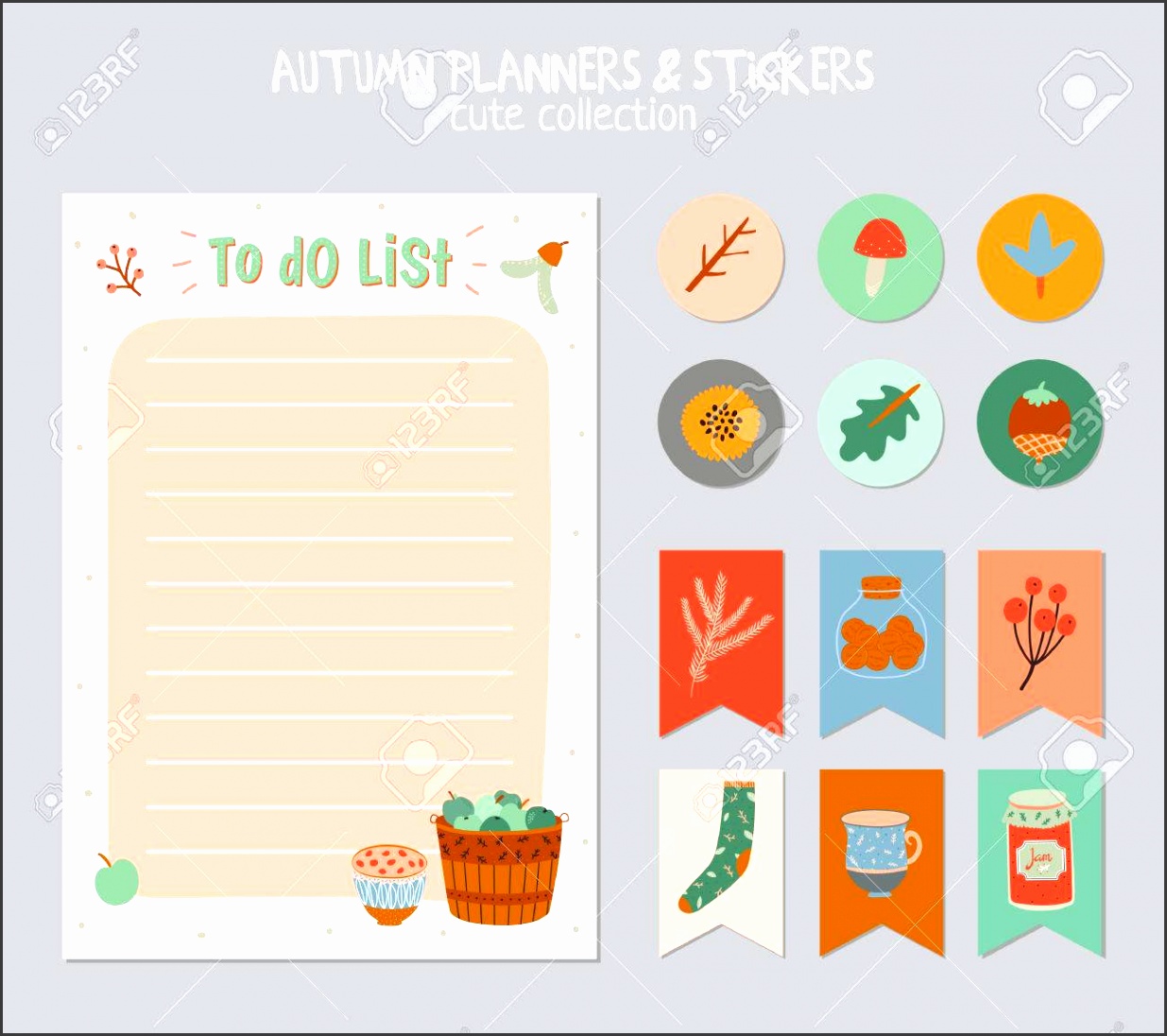 Cute Daily Calendar and To Do List Template Note Paper and Stickers Set with Vector