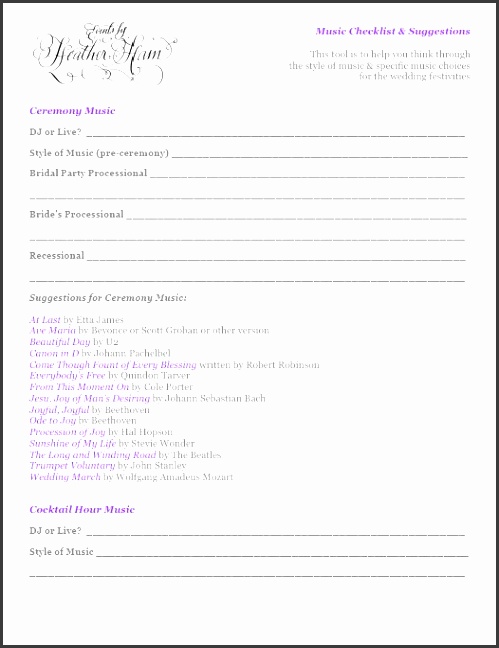 Music Checklist Title Page
