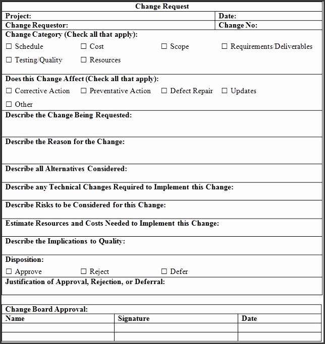 Change Control Form Template Change Request Template Printable