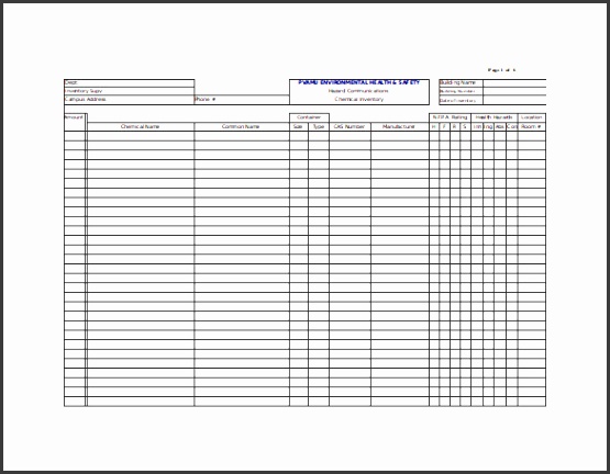 Chemical Inventory List Excel Template Free Download