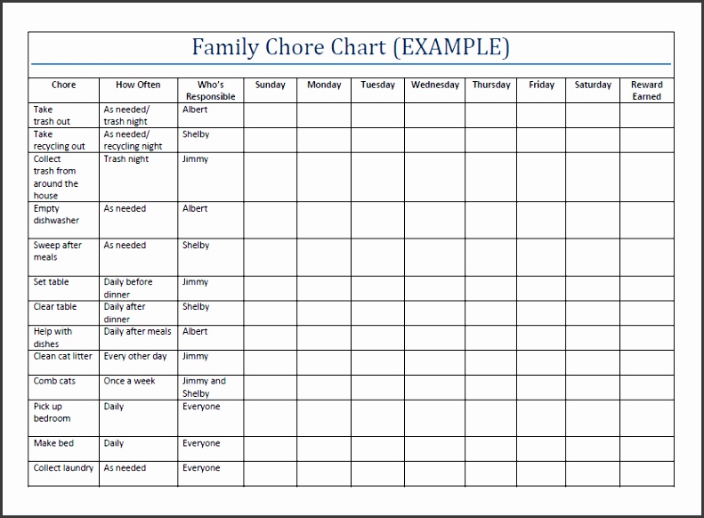 Chore Chart Template Free Family Chore Chart Example