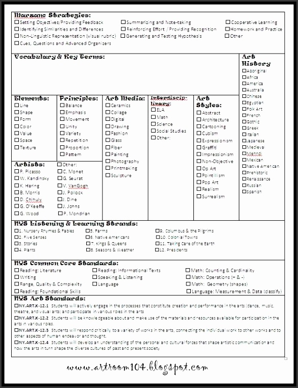 The smARTteacher Resource Marzano mon Core Aligned Art Lesson Template