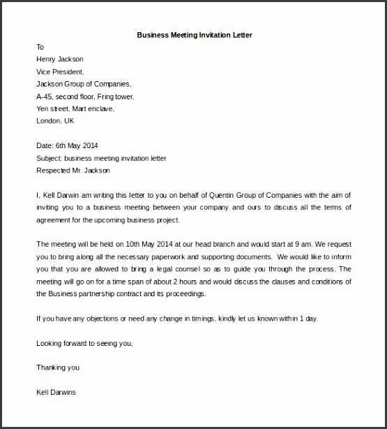 Business Meeting Invitation Letter Template Word Format