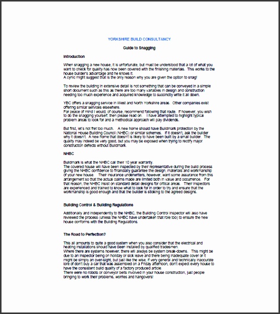 New Build Snagging List Template