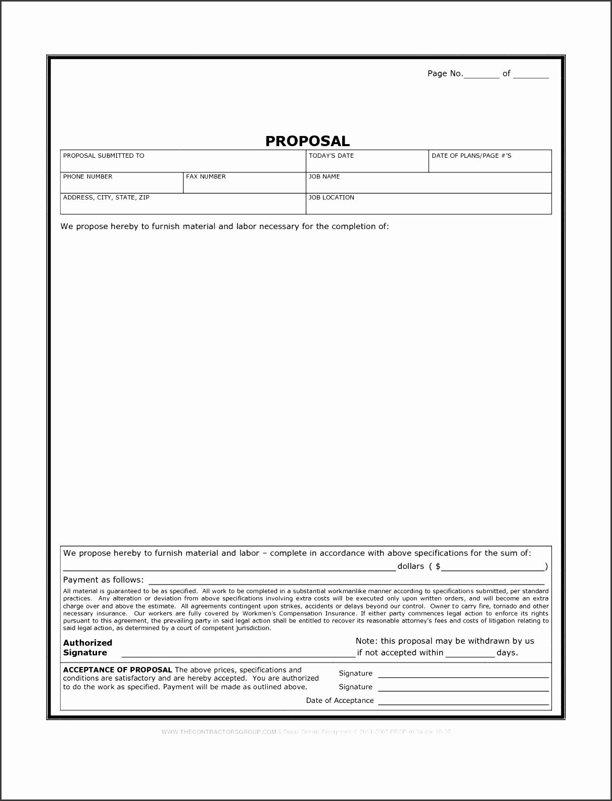 Printable Blank Bid Proposal Forms