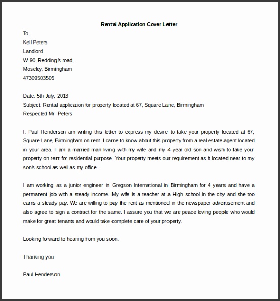 Editable Rental Application Cover Letter Template Download