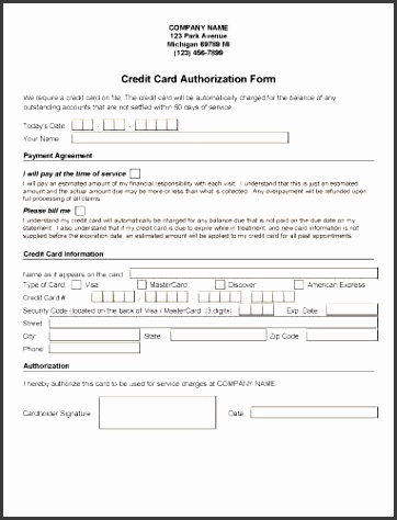 Outstanding Accounts Credit Card Authorization Form