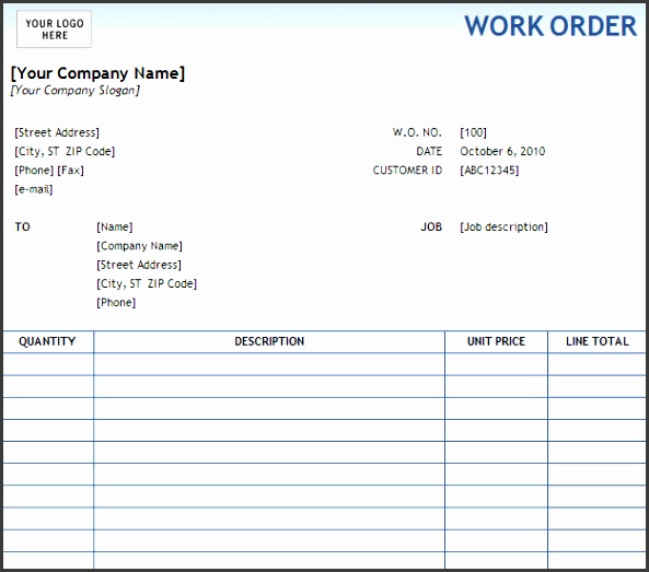 work order form templates