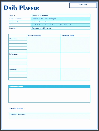 Daily Lesson Plan Template For Teachers