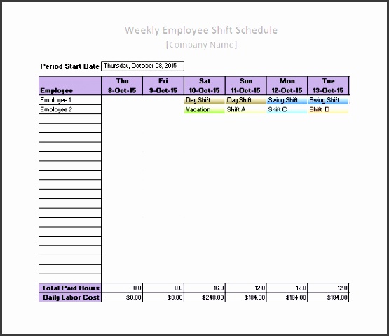 printable employee daily work schedule template excel