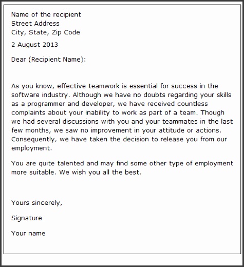 employee dismissal letter sample