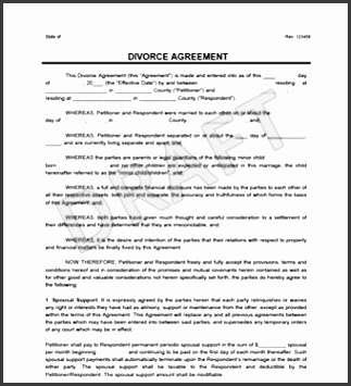 divorce agreement form template