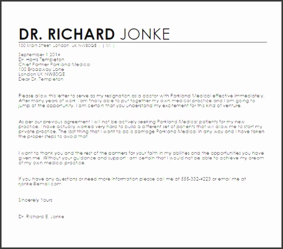 Doctors Resignation Letter Sample Template