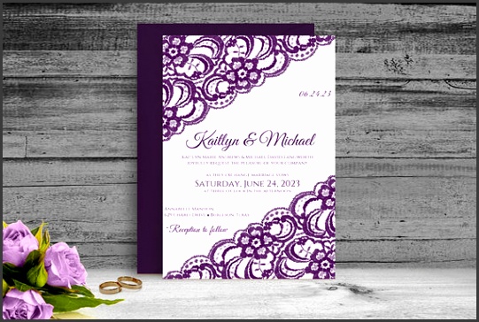 DiY Printable Wedding Invitation Template Download Instantly EDITABLE TEXT Vintage Lace Plum Microsoft Word Format