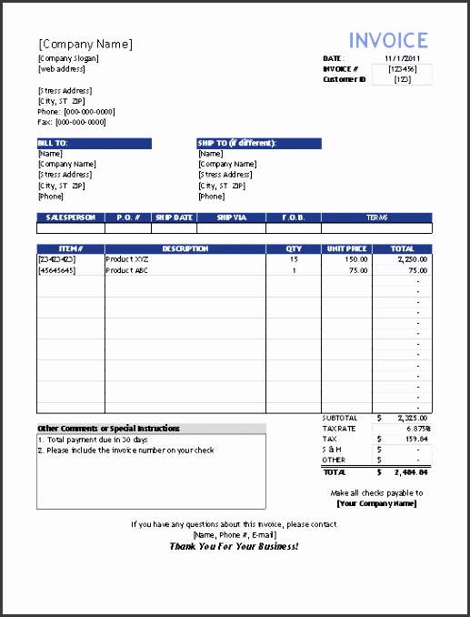 Sales Invoice Template Word