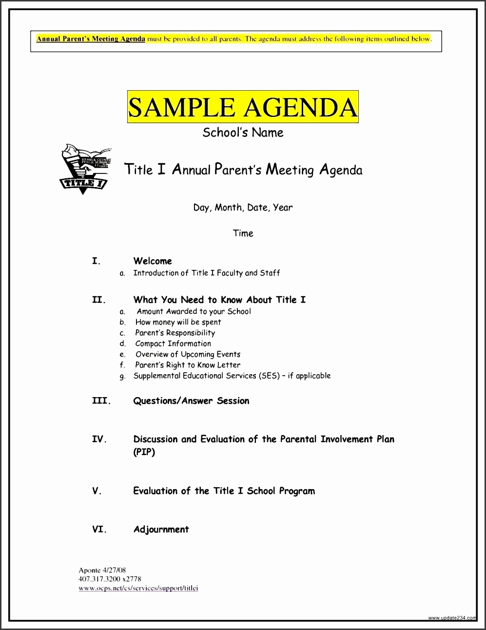 Party Agenda Template