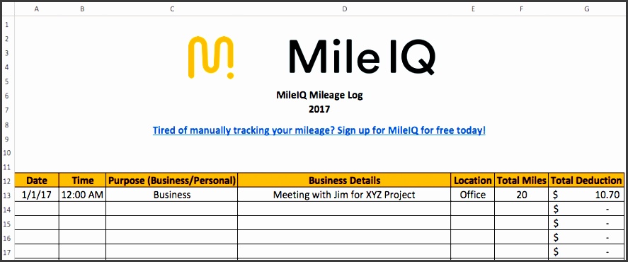 mileage log template excel free