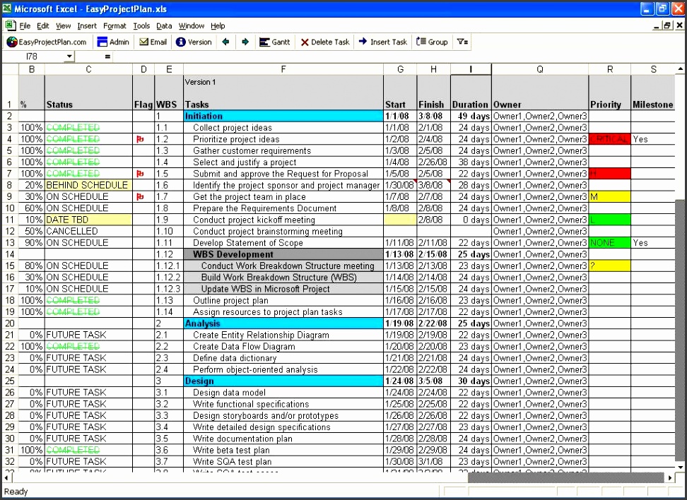 EasyProjectPlan Excel Gantt Chart Template Planner Software