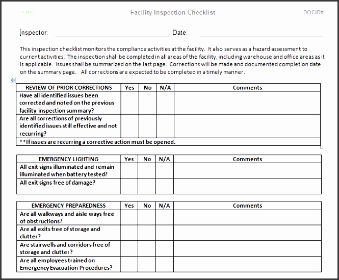 facility maintenance checklist template word