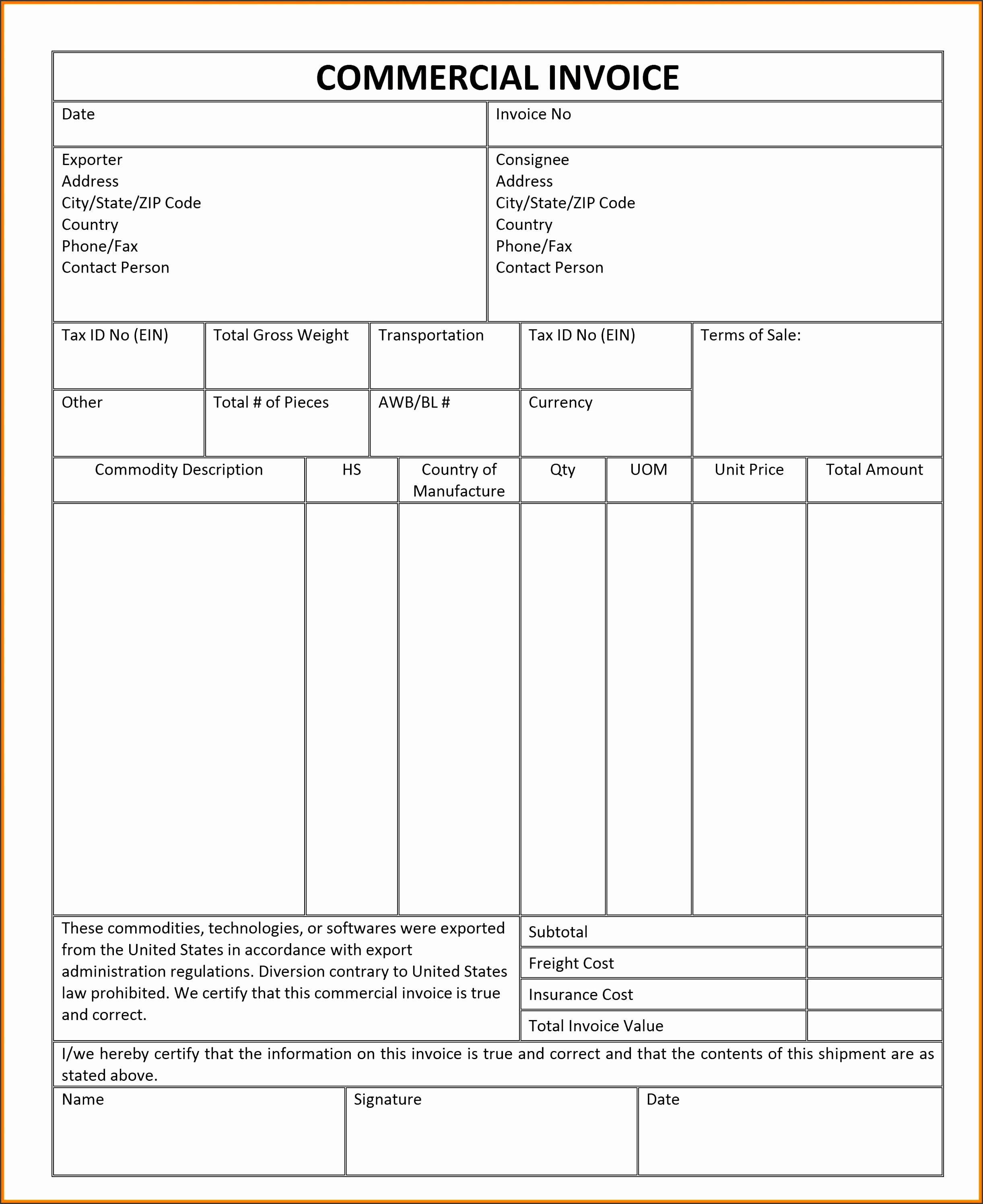 merical invoice templatellable invoice template word design free mercial invoice pertaining to fillable mercial invoice