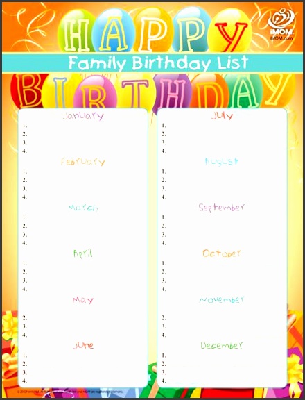 birthday list template free