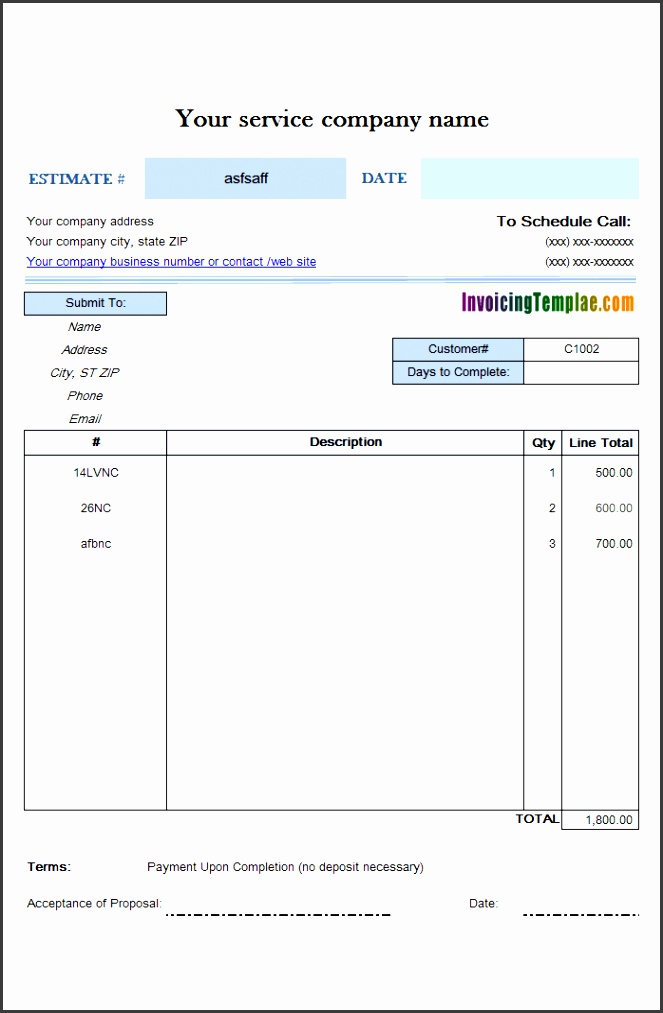 Job Estimate in Excel Format
