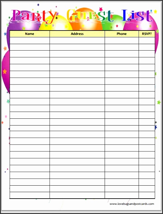 party guest list template