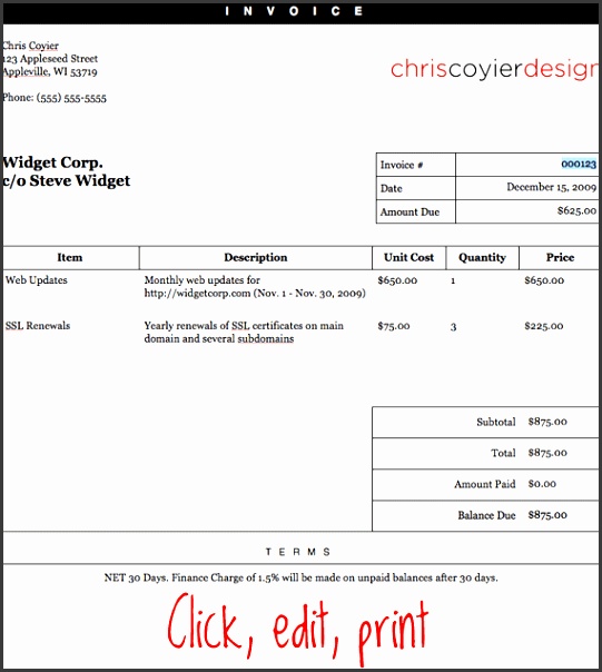Make an Editable Printable HTML Invoice
