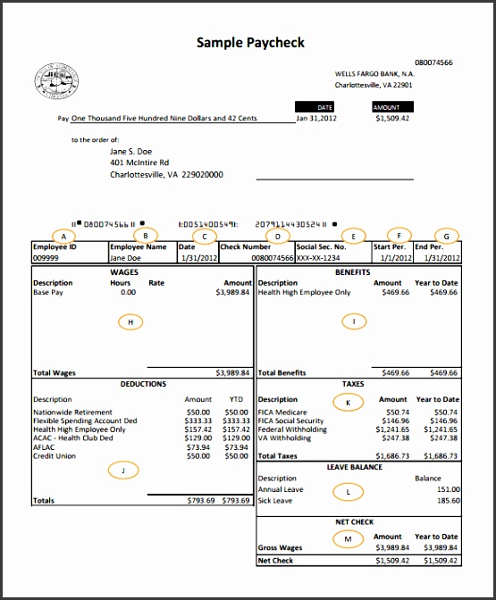 Wells Fargo Bank Payroll Check Template PDF