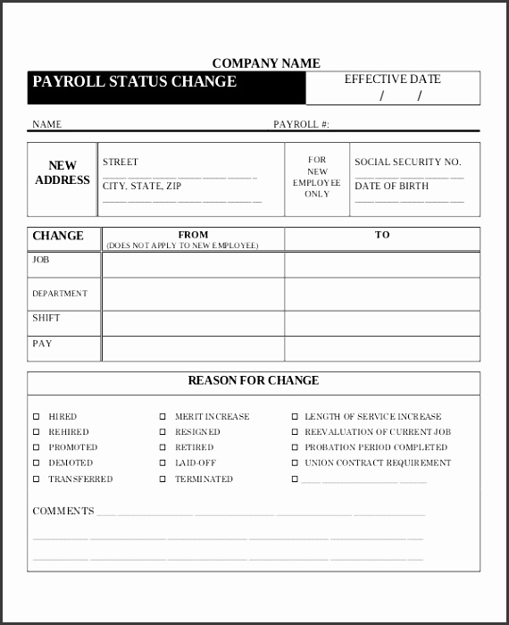 Payroll Change Forms Template