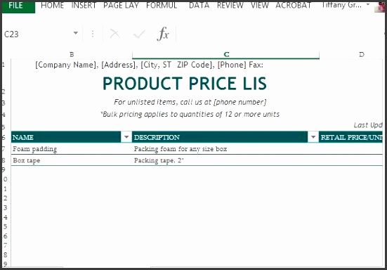 product price list template for all your product records 580x400