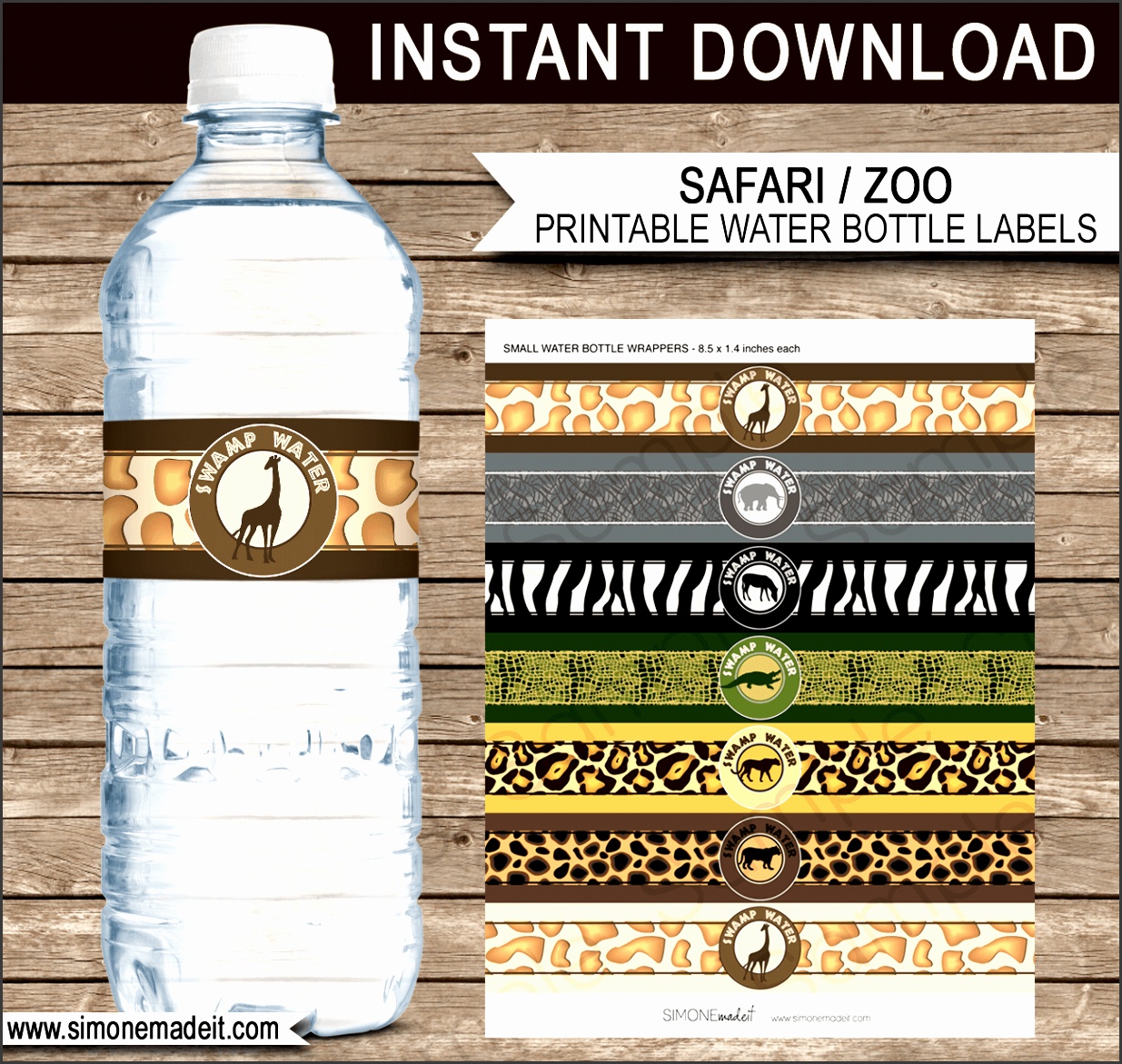 Safari Party Water Bottle Labels or Wrapper DIY Printable Template