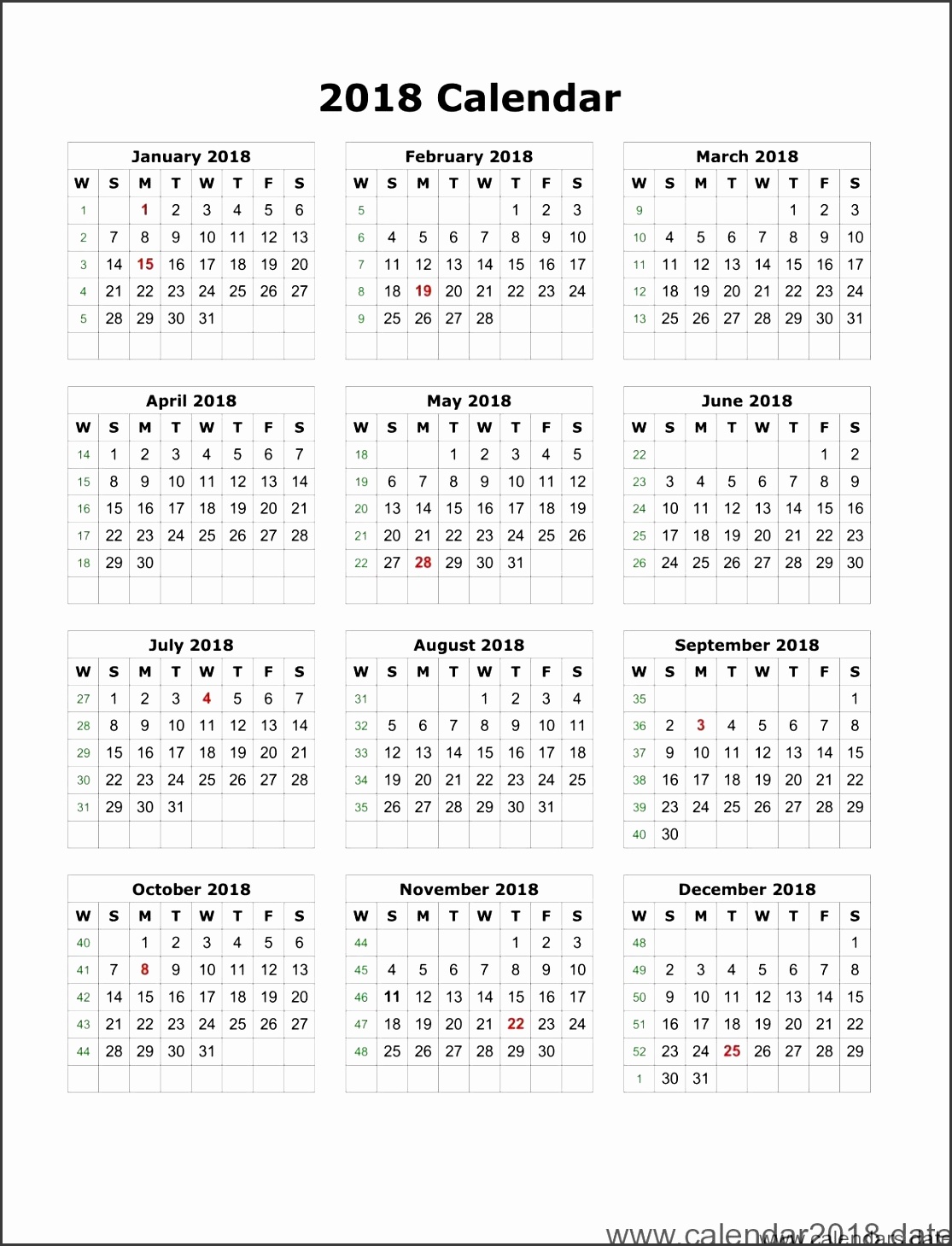 Free Printable Blank Calendar 2018