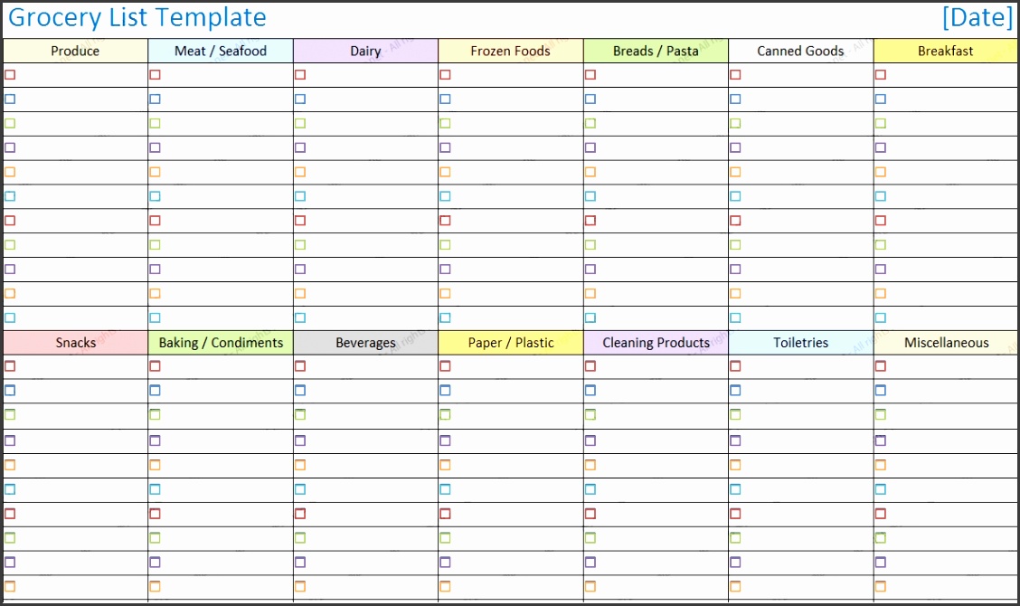 Free Printable Grocery List Template