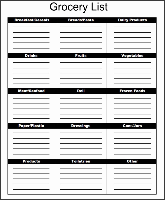 grocery list template