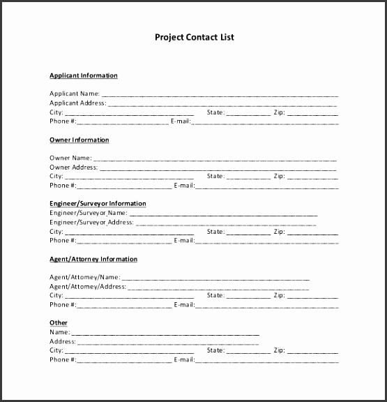 Free Printable Project Contact List Template