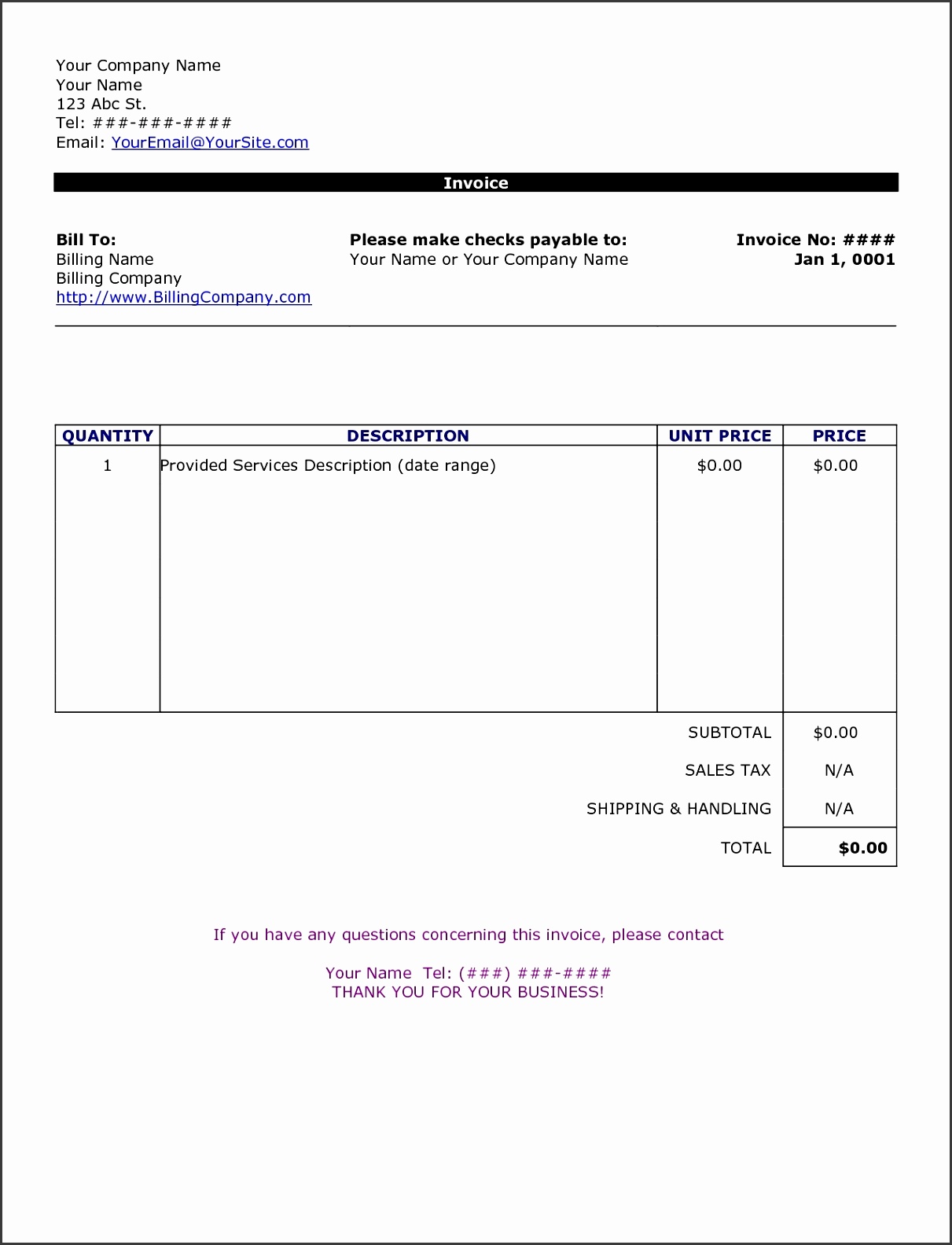 Simple Invoice Template for Excel Free