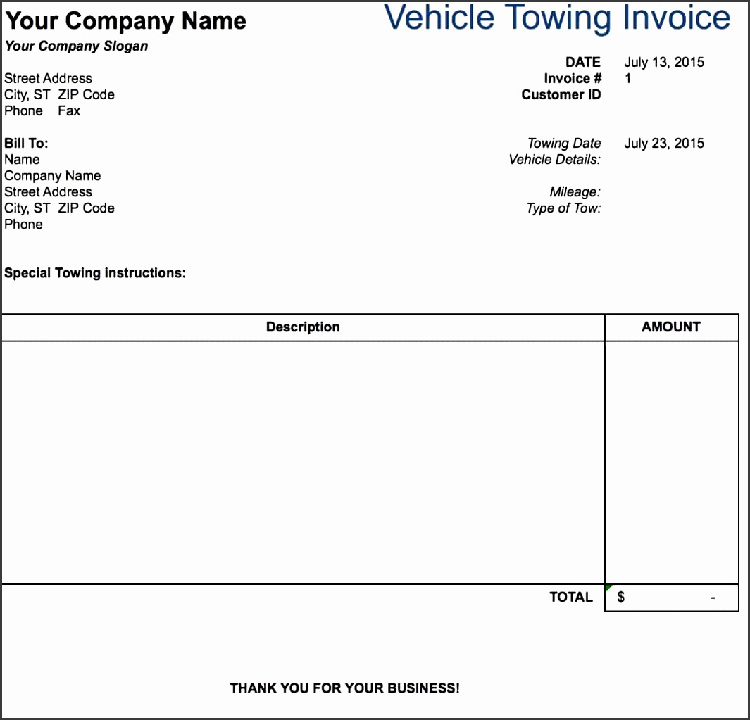 vehicle towing service invoice template microsoft excel