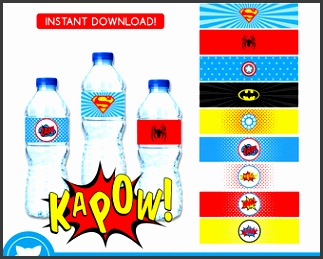 Superhero Water Bottle Labels INSTANT DOWNLOAD Superhero Water Bottle Wrappers