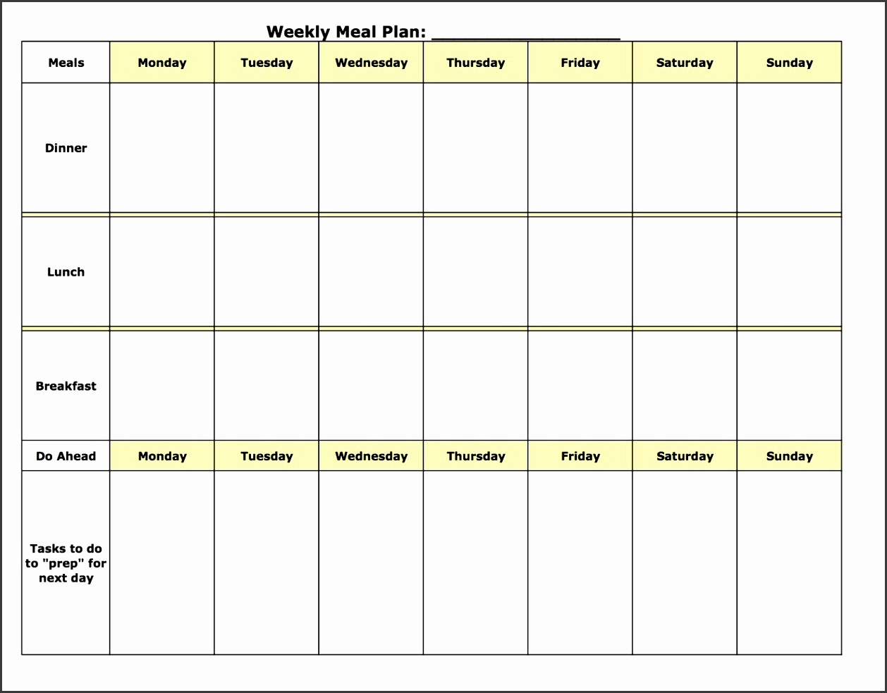 Weekly Menu Template Word