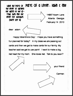 Friendly Letter template vocabulary worksheets