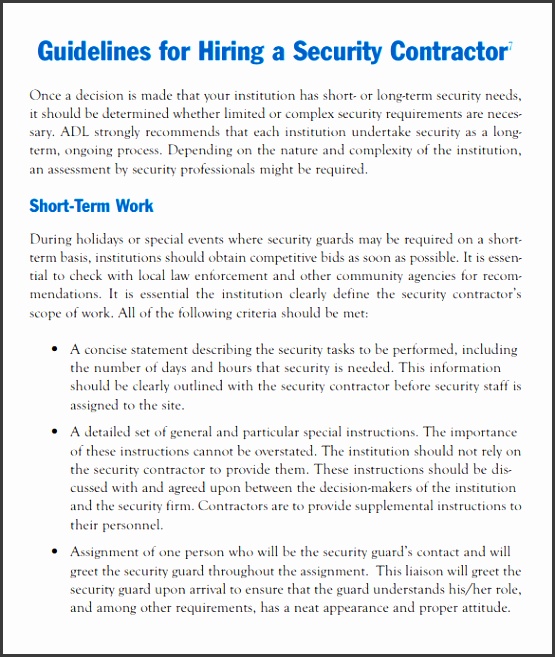 Security Contract Template Manager Job Description