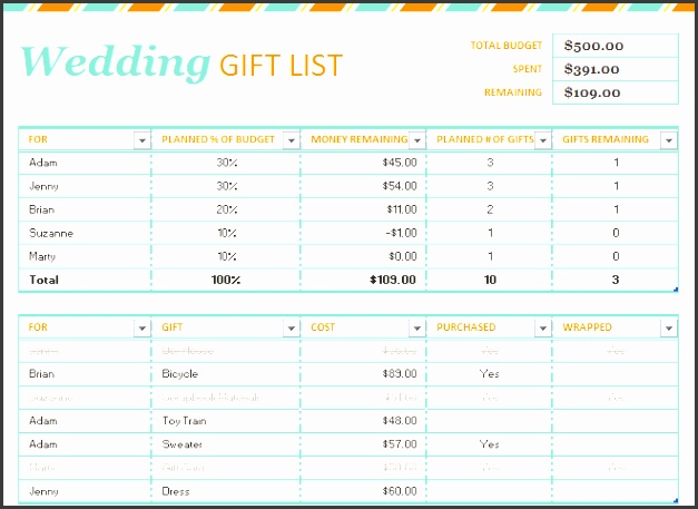 simple gift list template in excel