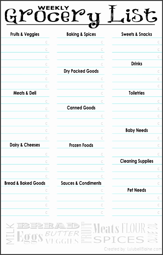 Weekly Grocery List