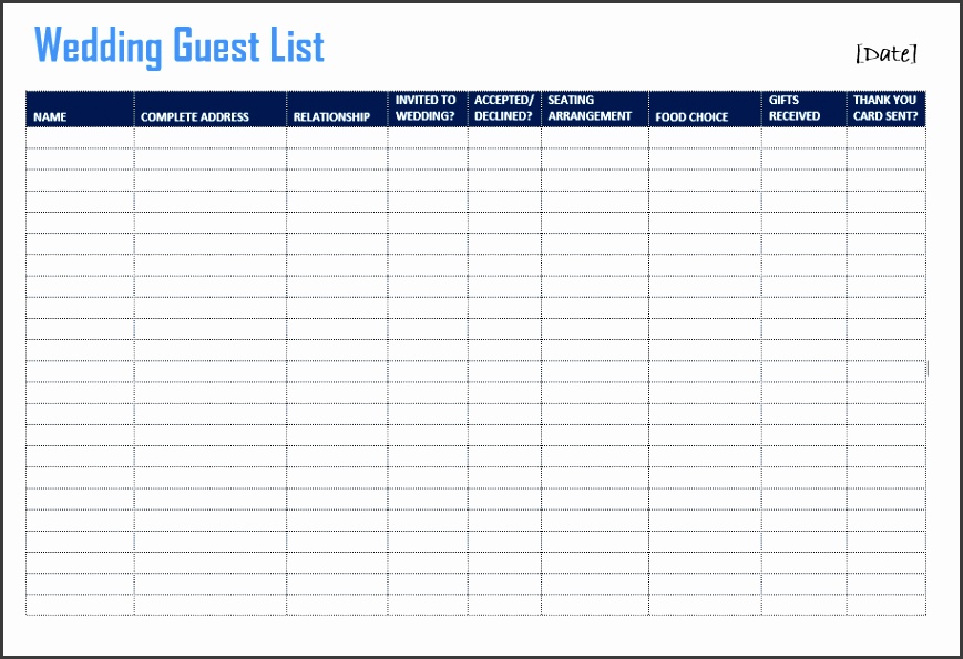 Home · Personal Template · Finest Wedding Guest Table List Template Sample Format