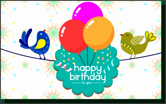 birthday card template colorful birds and balloons decoration
