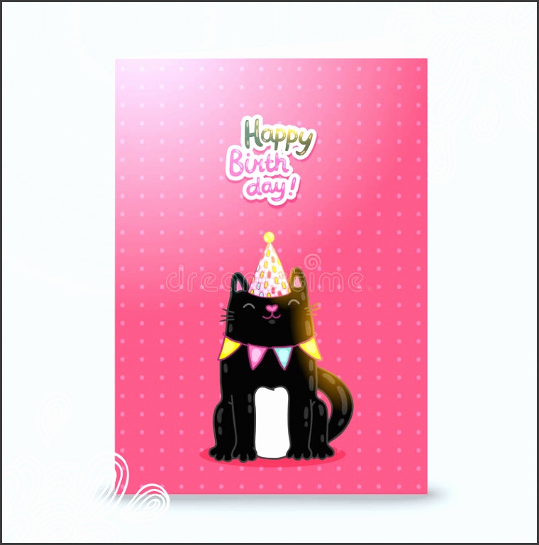 Download Happy Birthday Postcard Template With A Cat Stock Vector Image